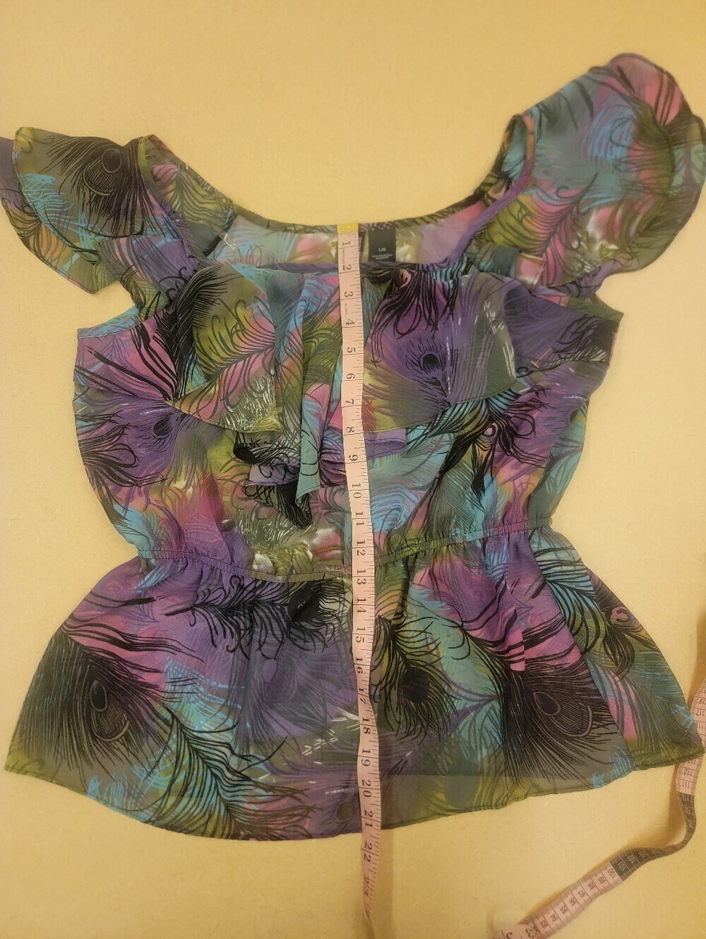 Bisou Bisou Sheer Ruffle Blouse Multicolor Y2K Boho Size L - Picture 6 of 7